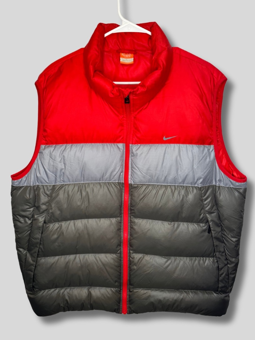Vintage Nike Down Puffer Vest XL Red Gray Black 550 Duck Down Y2K